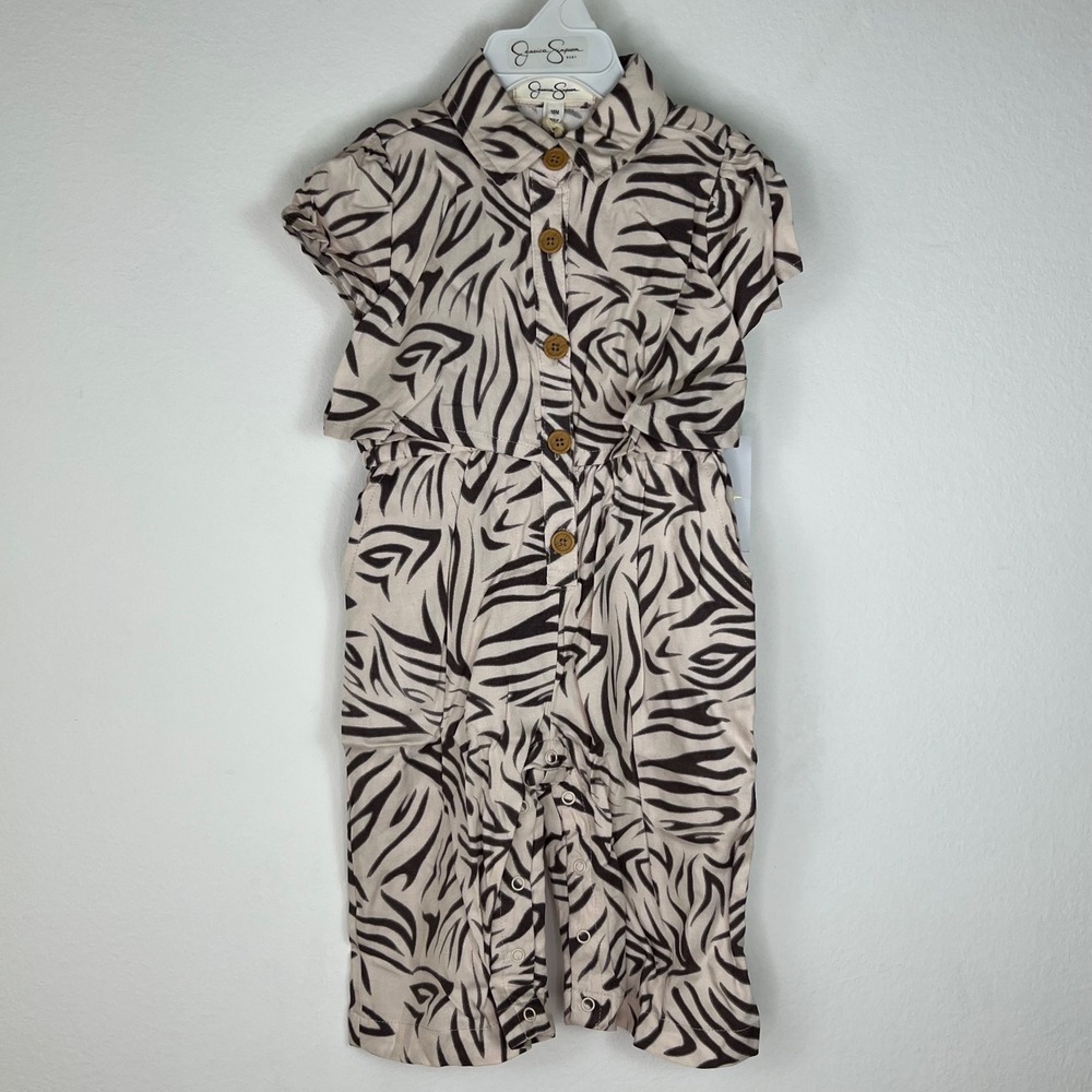 Jessica Simpson Baby Romper 18 Months NWT Tan Black Zebra Print